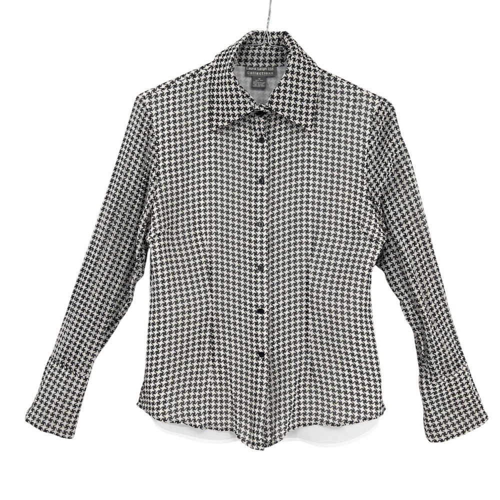 Laura Leigh Ltd Collections Houndstooth Silk Blouse Shirt‎ Women's 10 Button Up